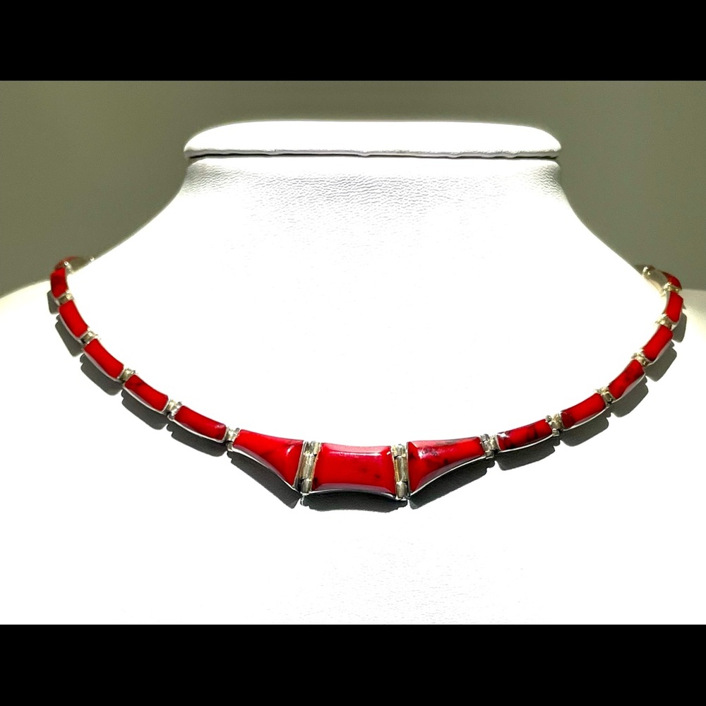 Estate Sterling Taxco Panel Necklace and Jasper Earrings - Picture 5 of 13
